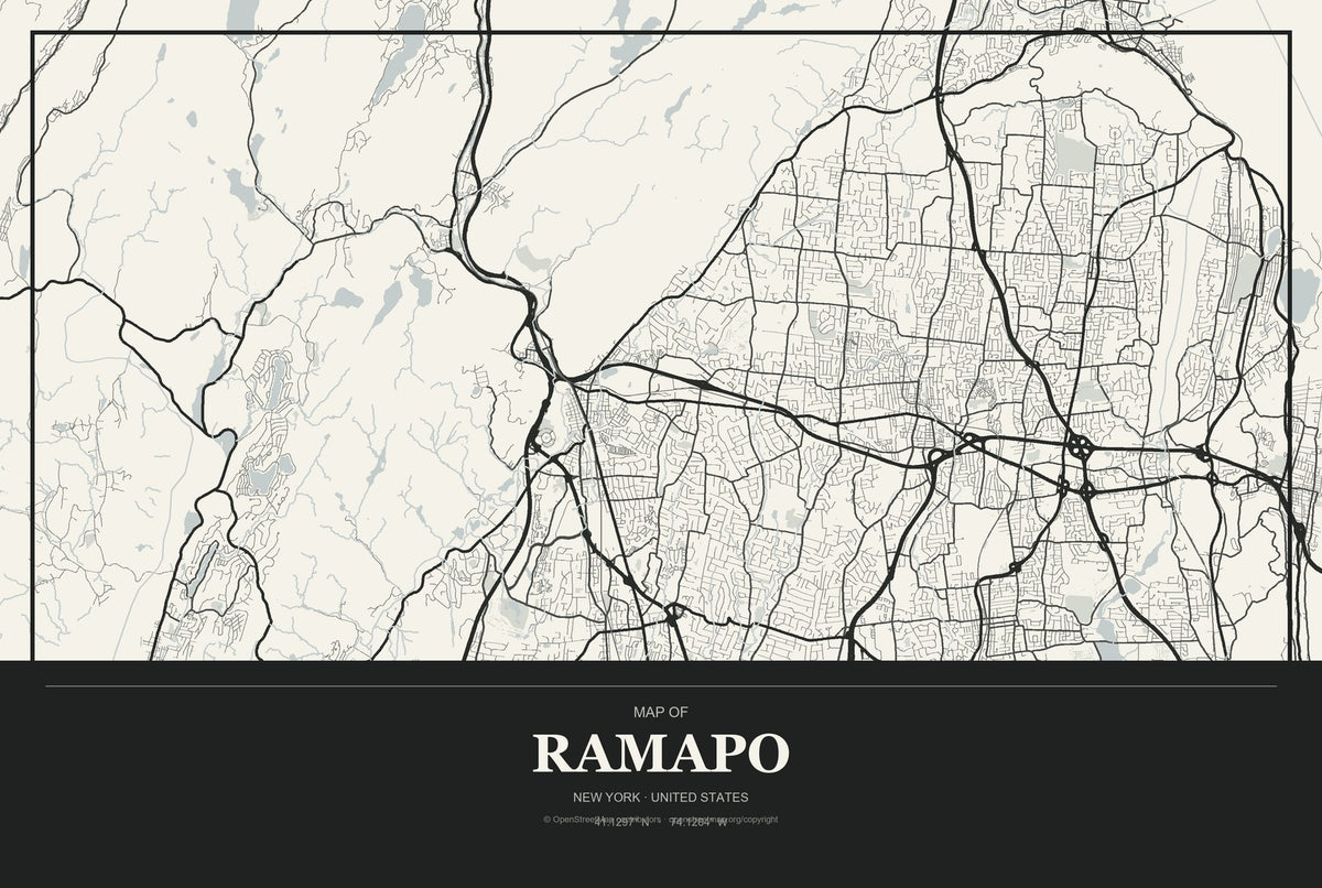 Ramapo, New York City Map Aluminum Sign in Museum Plaque style