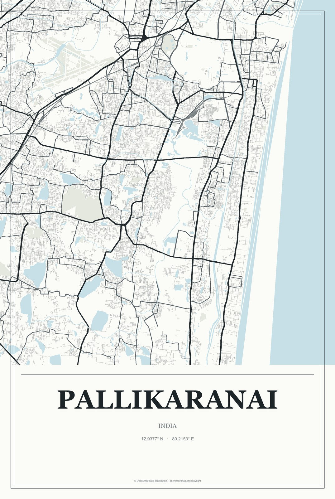 Pallikaranai, India City Map Aluminum Sign in Gallery Air style