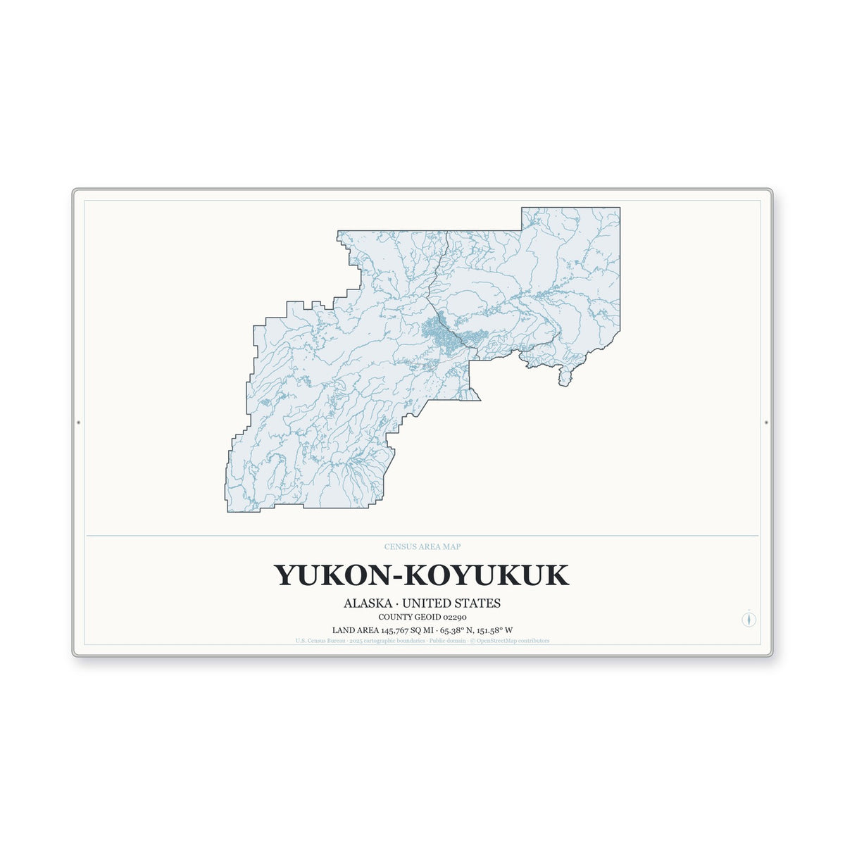 Yukon-Koyukuk Census Area, Alaska Map Aluminum Sign in Gallery Air style