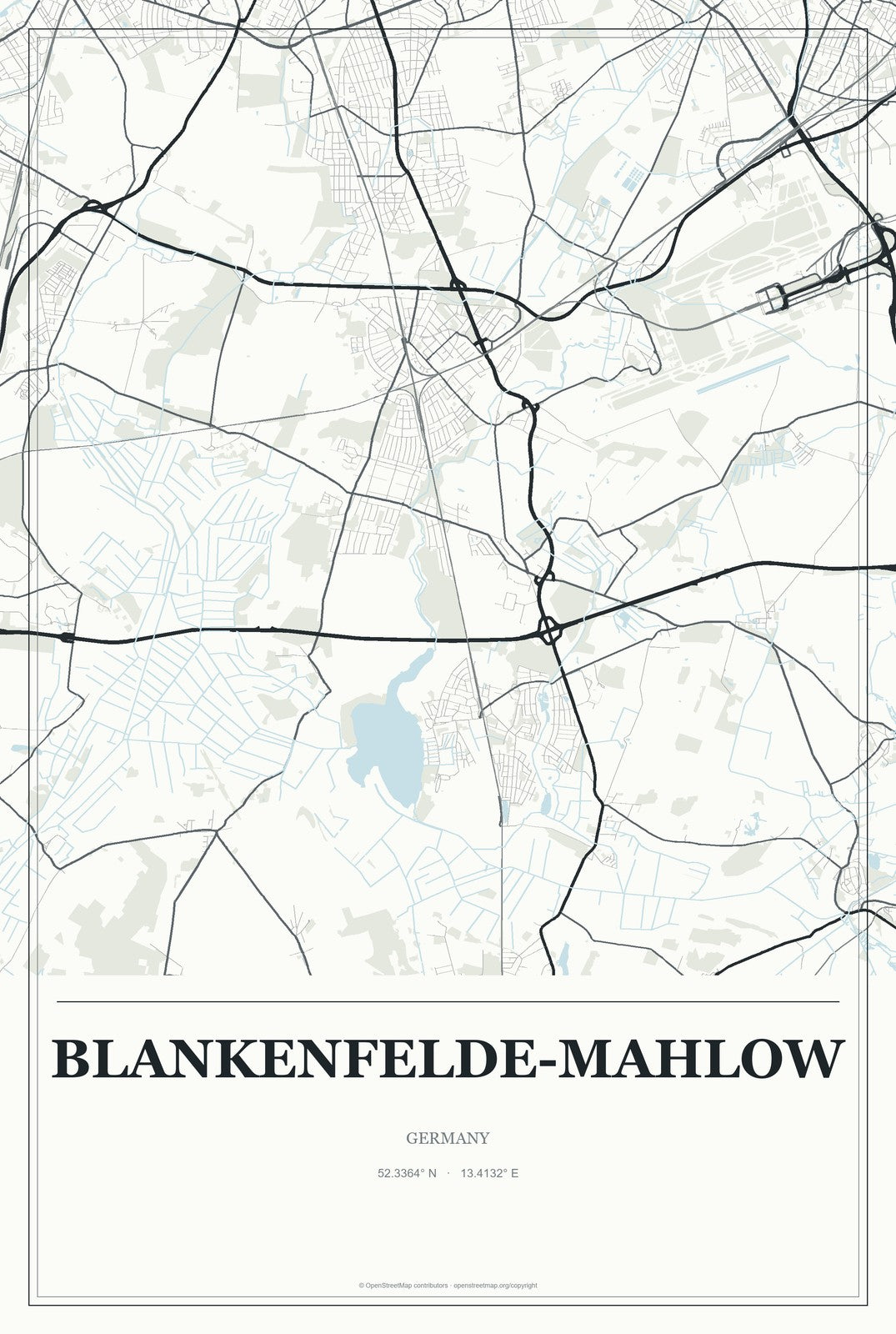 Blankenfelde-Mahlow, Germany City Map Aluminum Sign in Gallery Air style