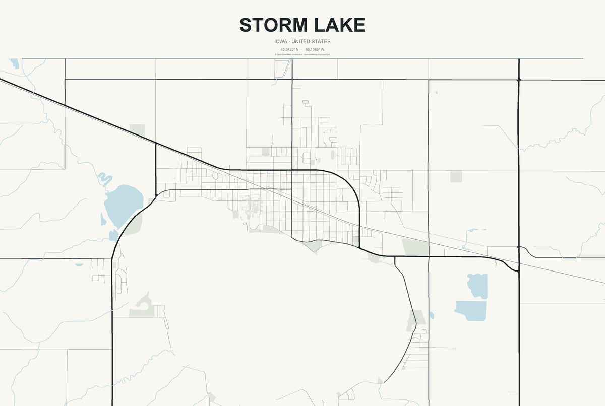 Storm Lake, Iowa City Map Aluminum Sign in Headline Atlas style