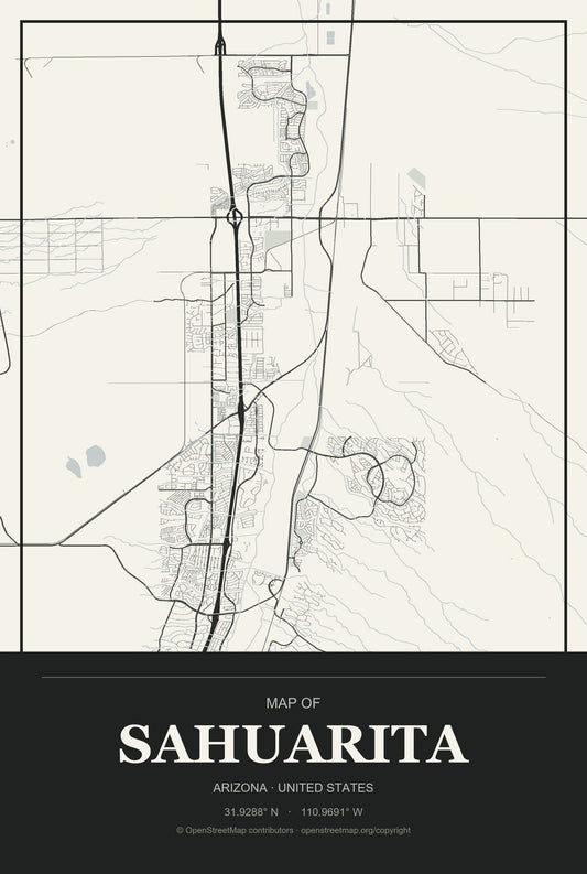 Sahuarita, Arizona City Map Aluminum Sign in Museum Plaque style