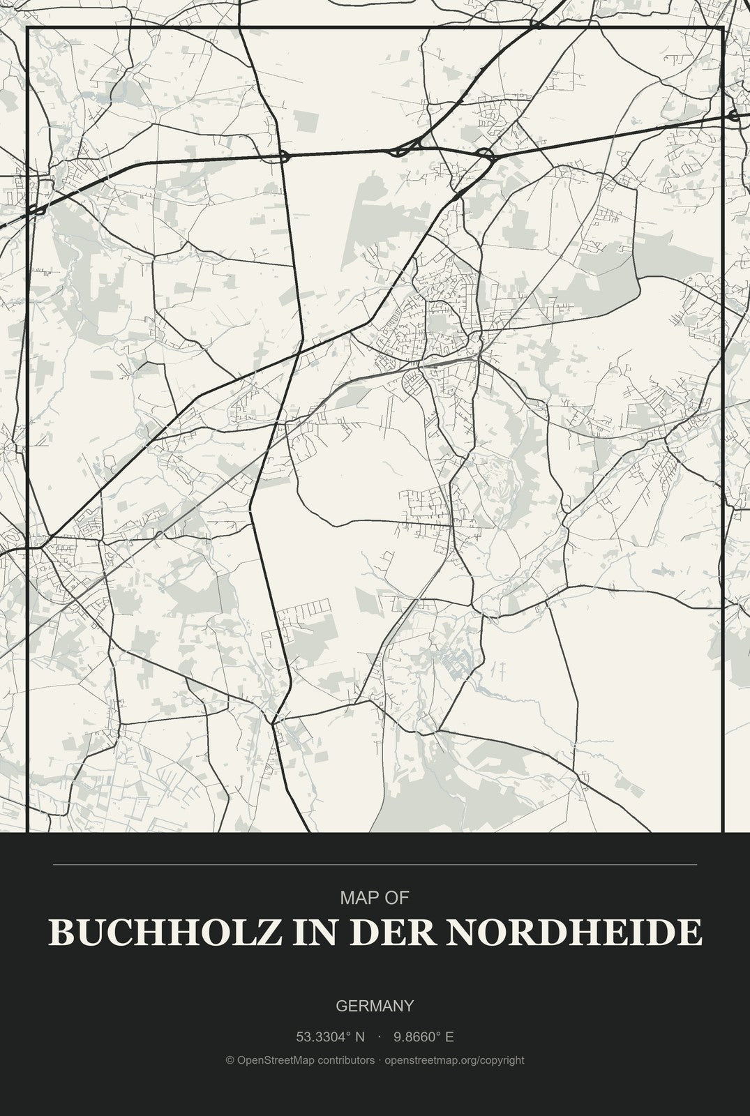 Buchholz in der Nordheide, Germany City Map Aluminum Sign in Museum Plaque style