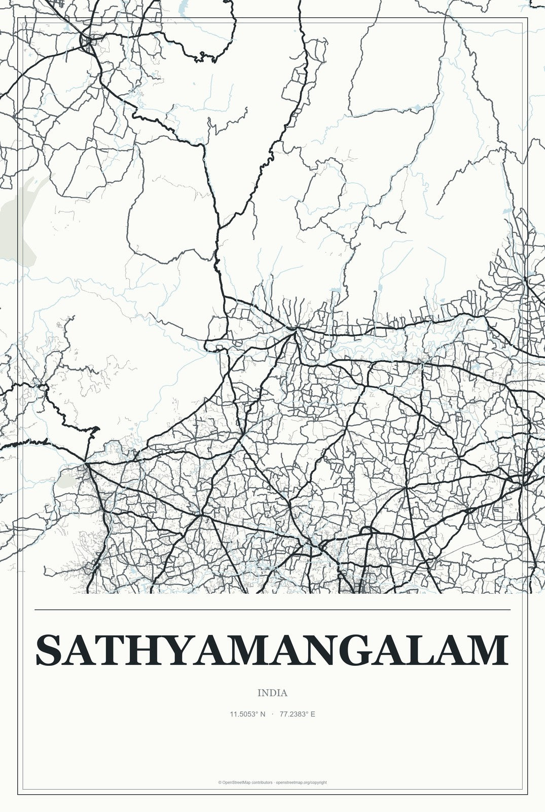 Sathyamangalam, India City Map Aluminum Sign in Gallery Air style