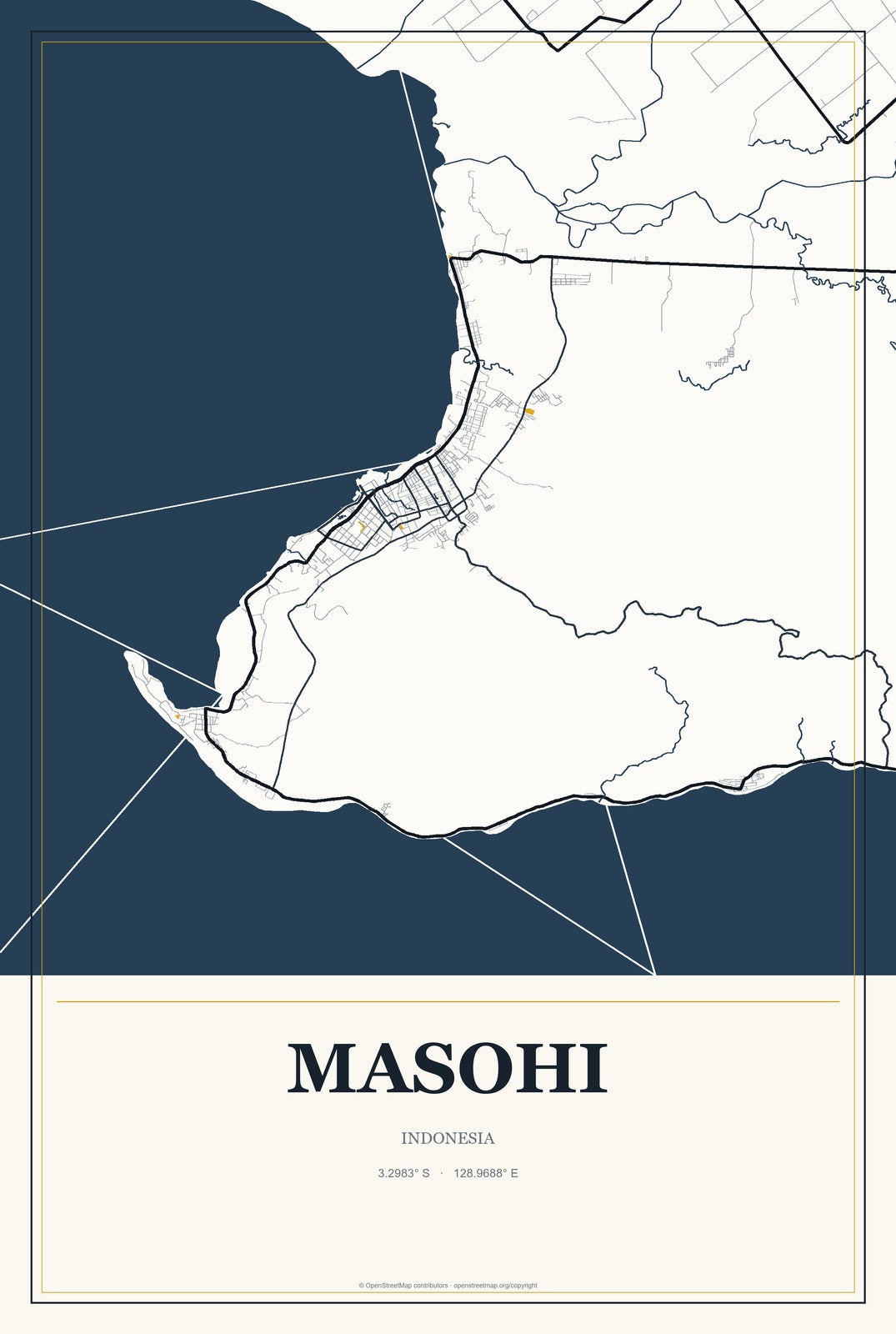 Masohi, Indonesia City Map Aluminum Sign in Citrine Modern style