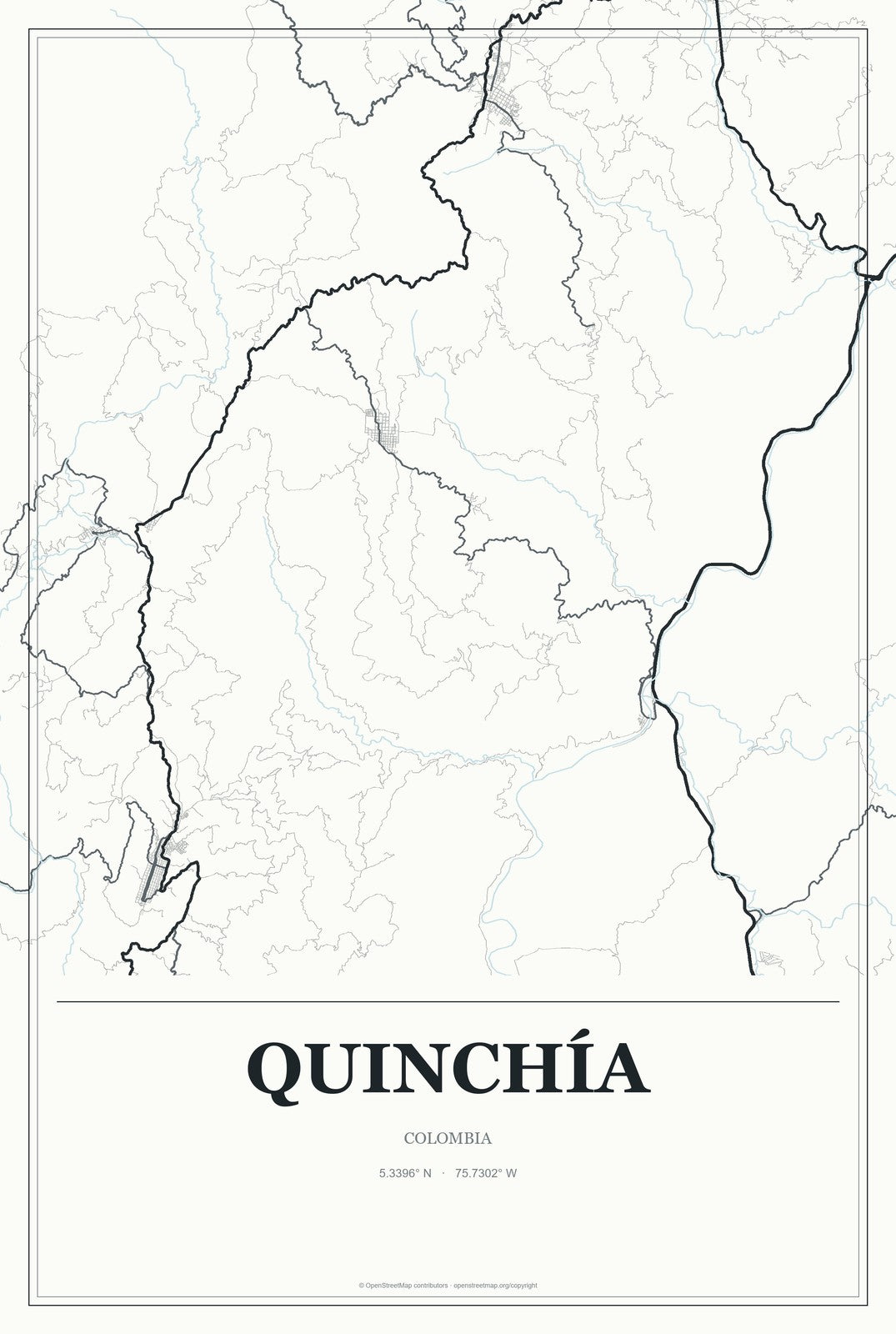 Quinchía, Colombia City Map Aluminum Sign in Gallery Air style