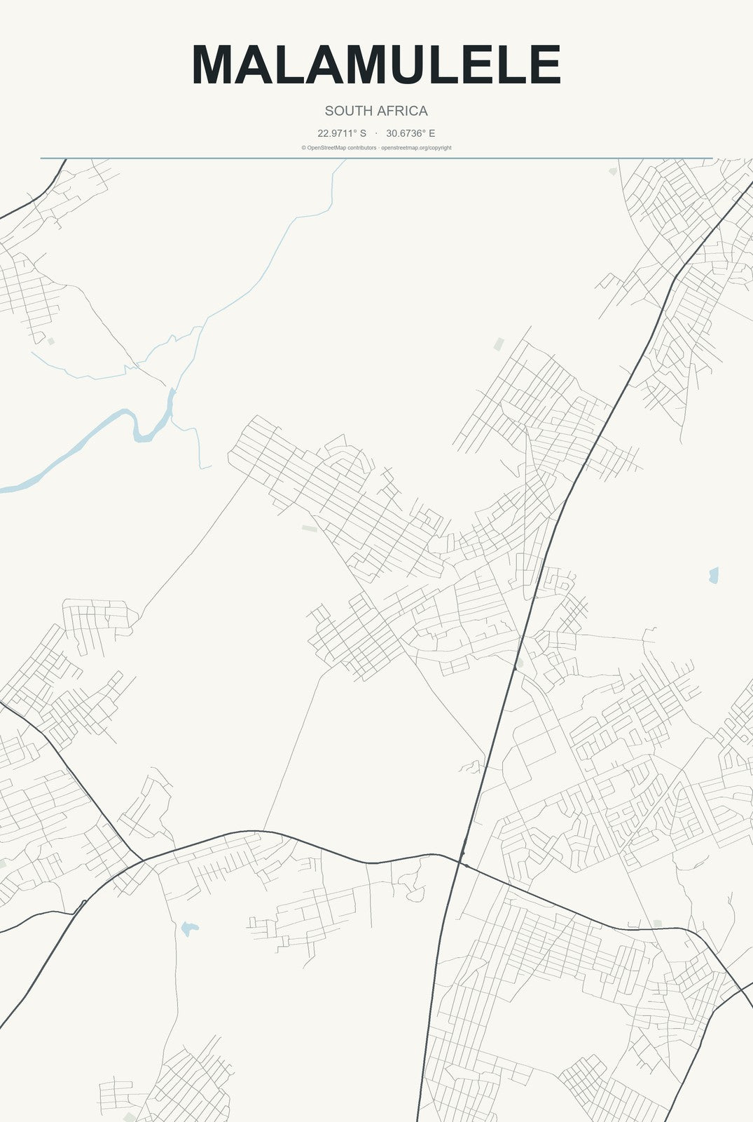 Malamulele, South Africa City Map Aluminum Sign in Headline Atlas style