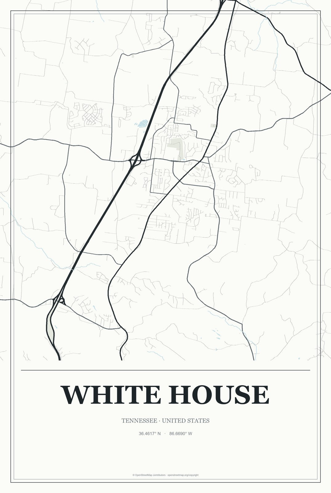 White House, Tennessee City Map Aluminum Sign in Gallery Air style