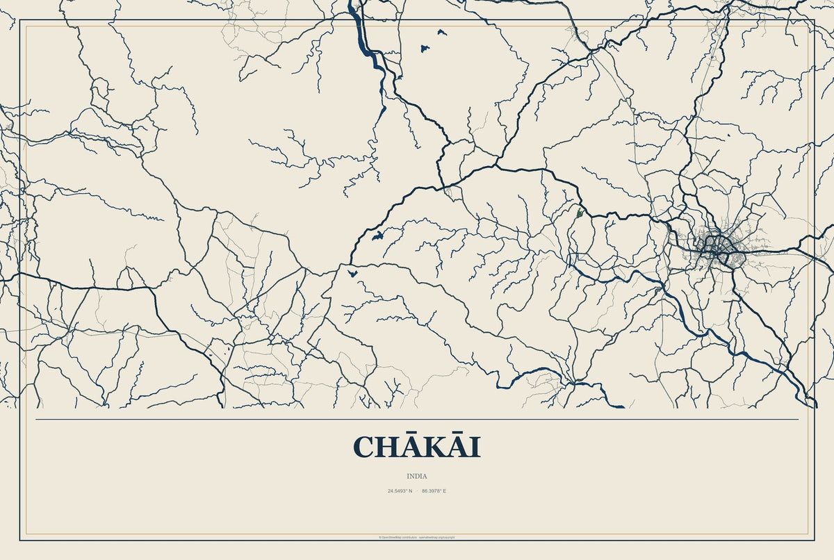 Chākāi, India City Map Aluminum Sign in Coastal Cutout style