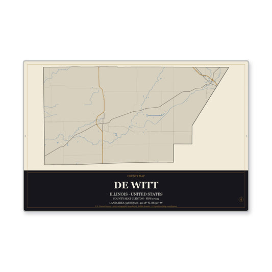 De Witt County, Illinois Map Aluminum Sign in Museum Plaque style