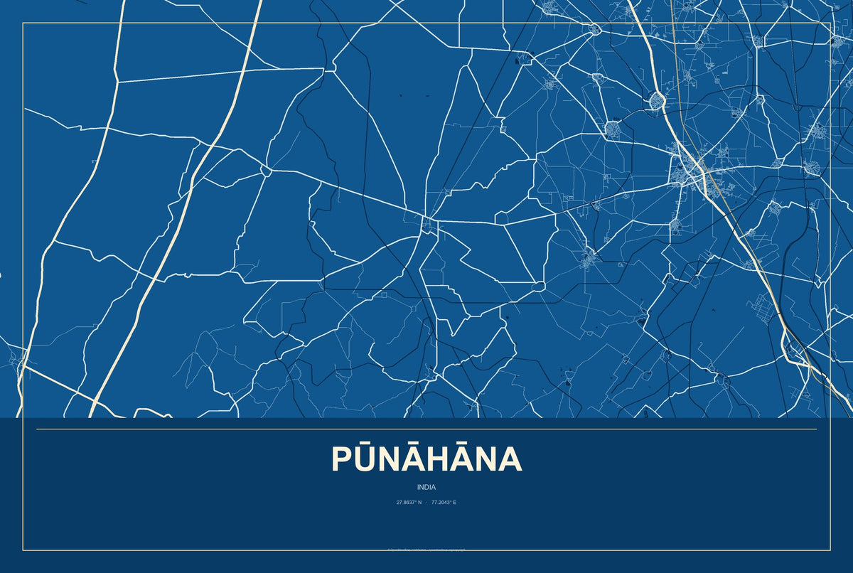 Pūnāhāna, India City Map Aluminum Sign in Harbor Cobalt style