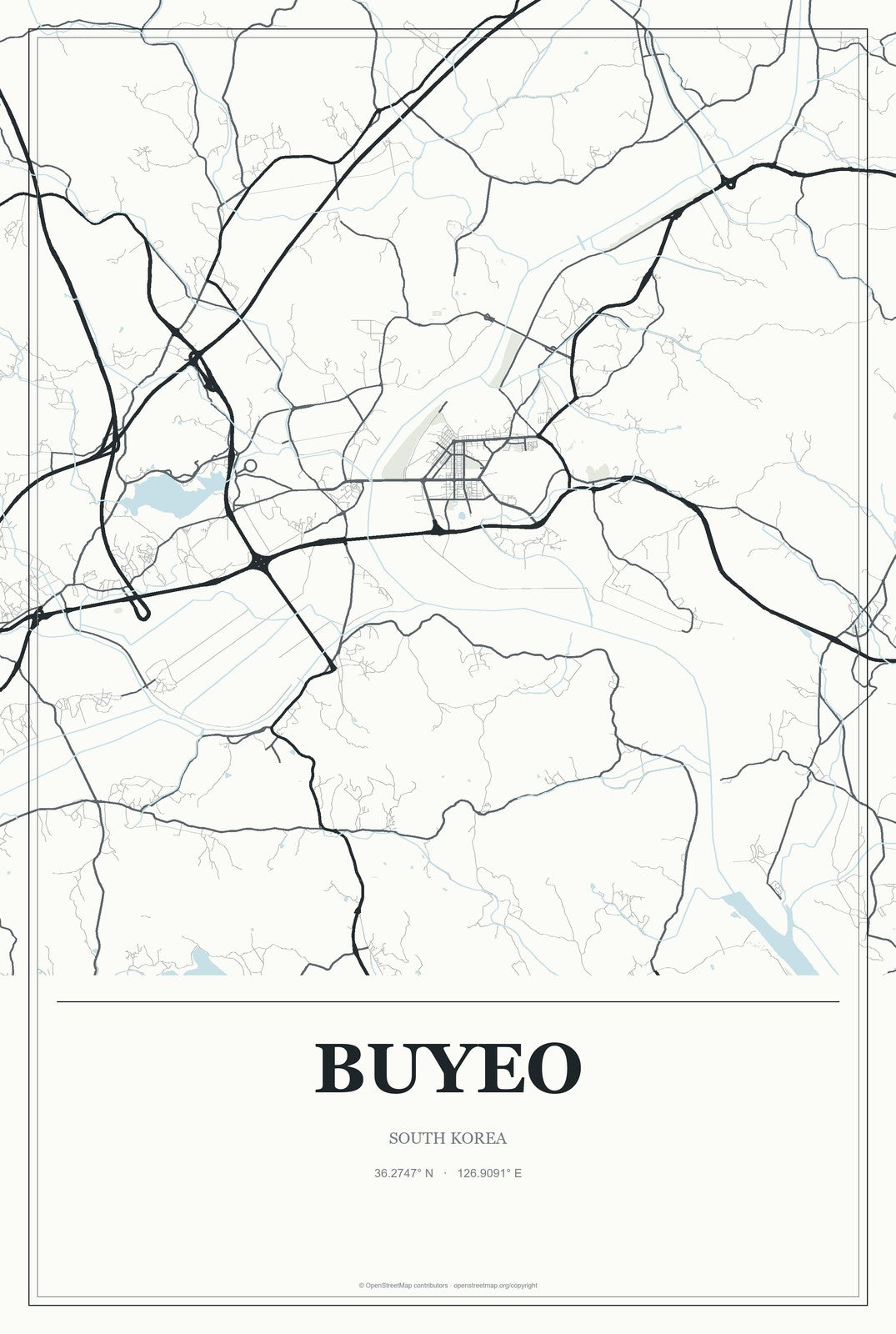 Buyeo, South Korea City Map Aluminum Sign in Gallery Air style
