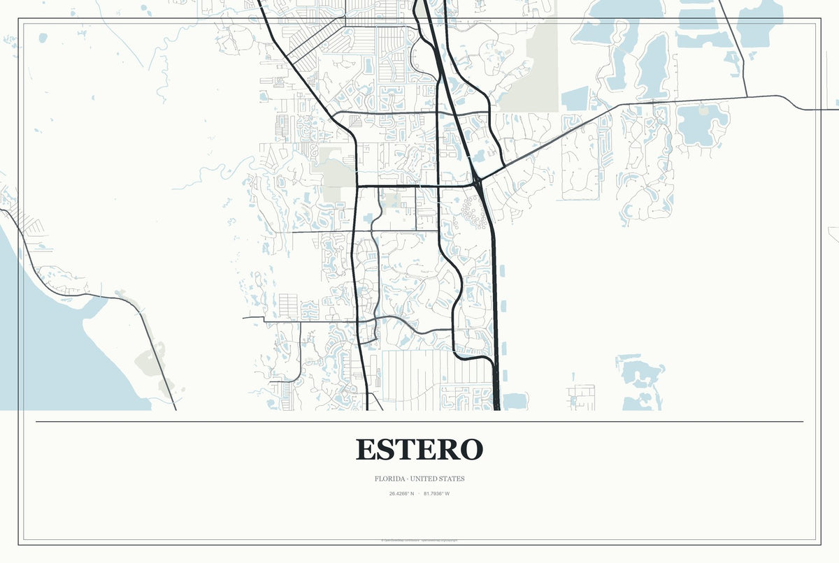 Estero, Florida City Map Aluminum Sign in Gallery Air style