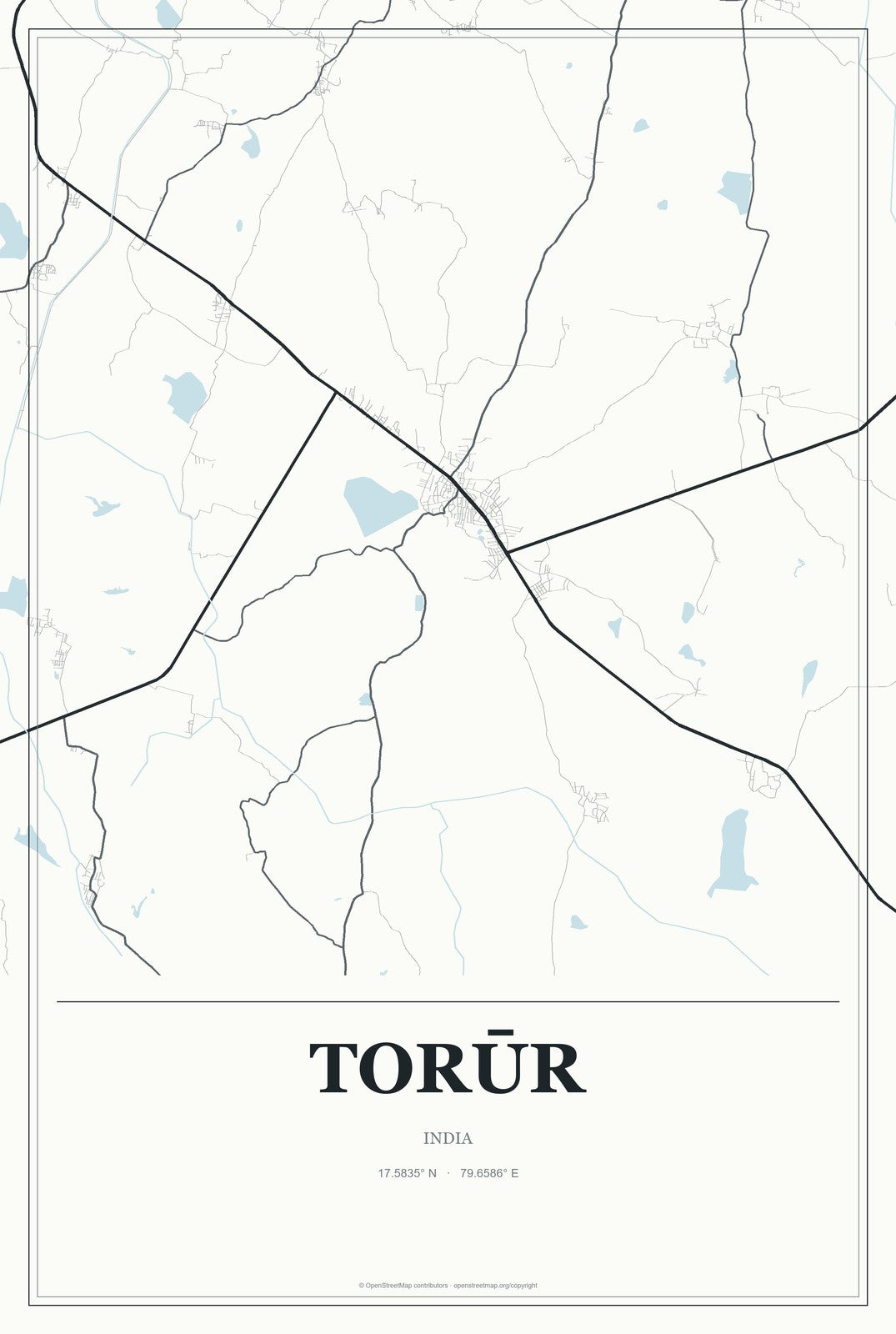 Torūr, India City Map Aluminum Sign in Gallery Air style