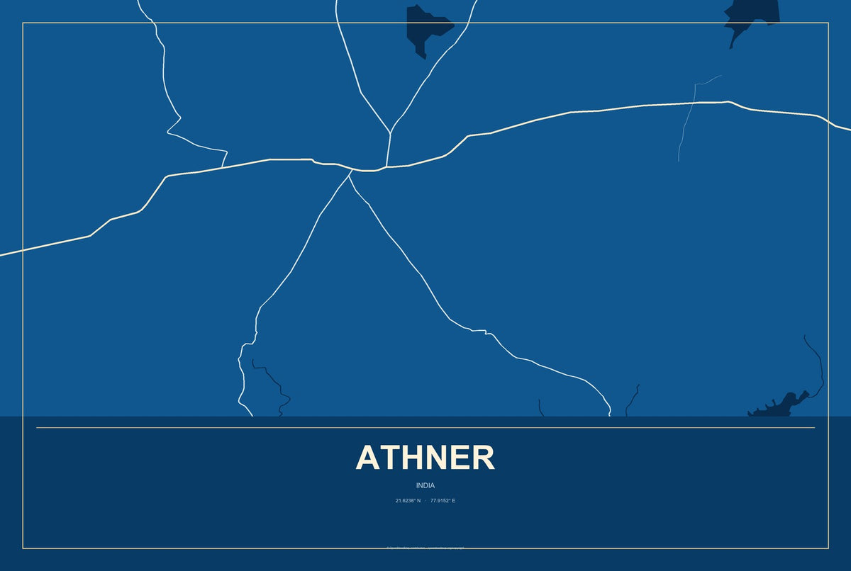 Athner, India City Map Aluminum Sign in Harbor Cobalt style