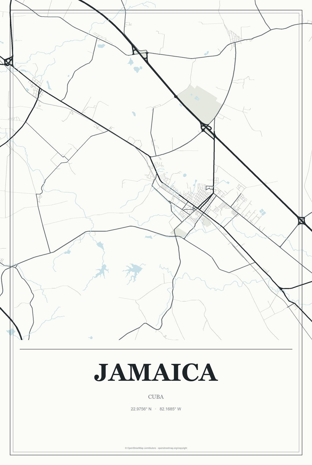 Jamaica, Cuba City Map Aluminum Sign in Gallery Air style