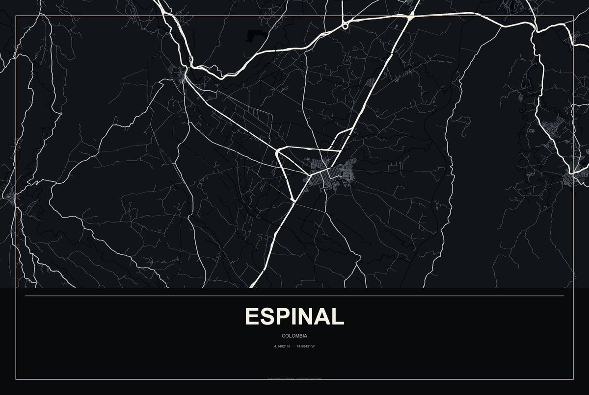 Espinal, Colombia City Map Aluminum Sign in Metropolitan Noir style