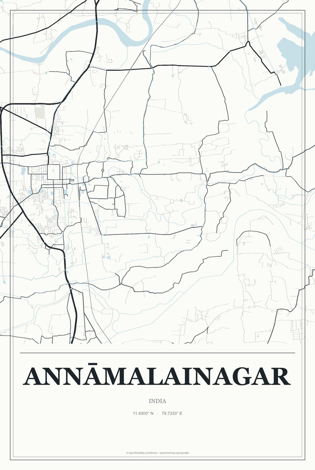 Annāmalainagar, India City Map Aluminum Sign in Gallery Air style