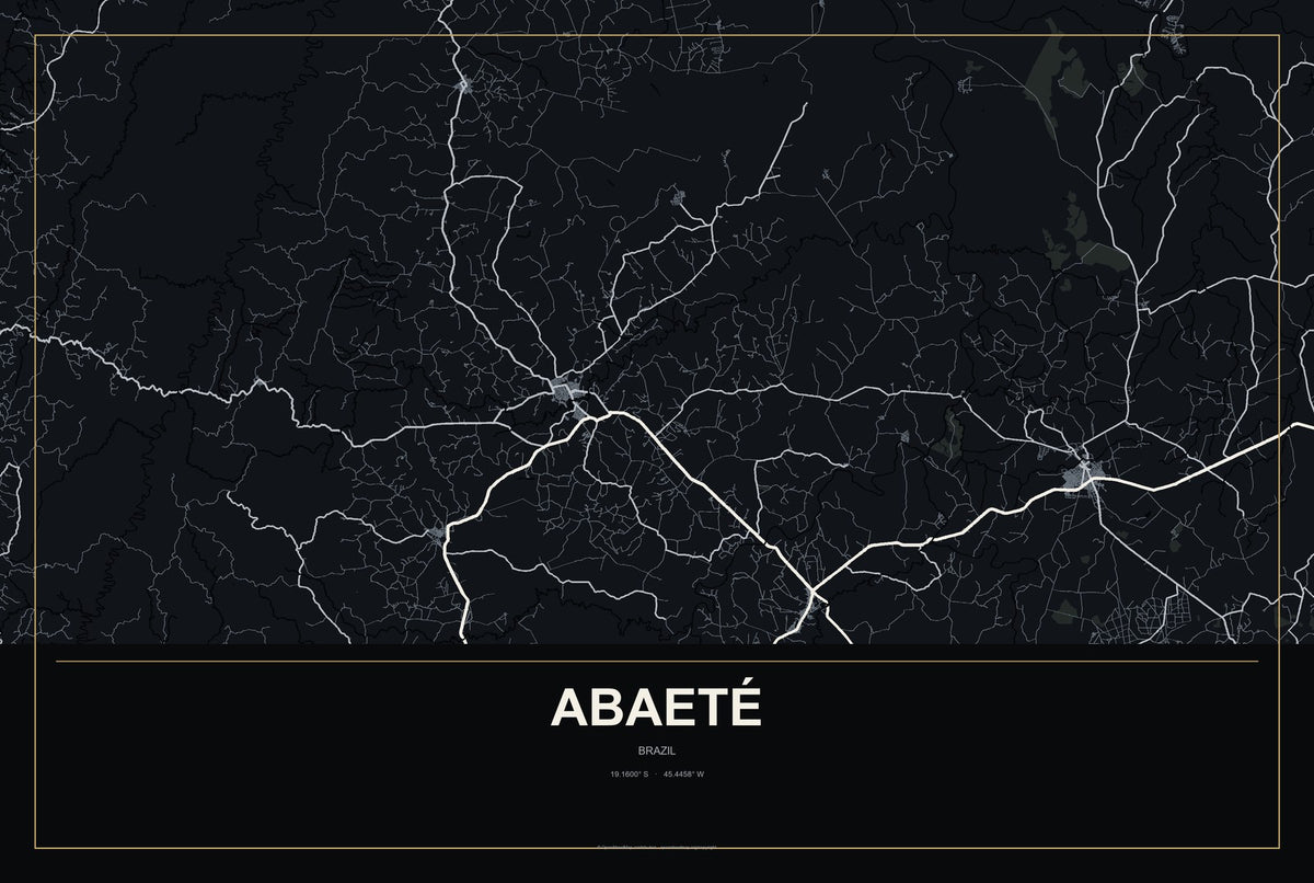 Abaeté, Brazil City Map Aluminum Sign in Metropolitan Noir style