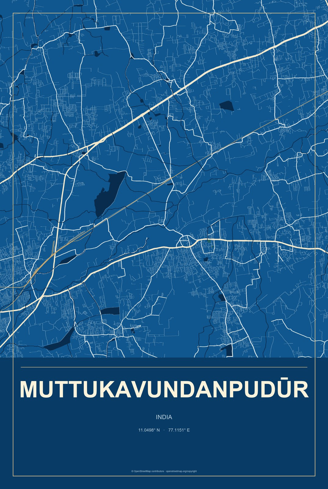 Muttukavundanpudūr, India City Map Aluminum Sign in Harbor Cobalt style