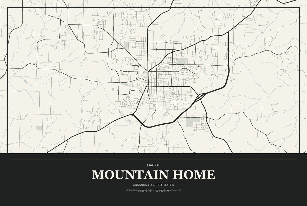 Mountain Home, Arkansas City Map Aluminum Sign in Museum Plaque style