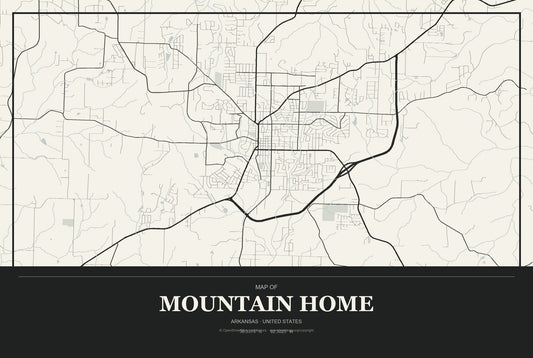 Mountain Home, Arkansas City Map Aluminum Sign in Museum Plaque style