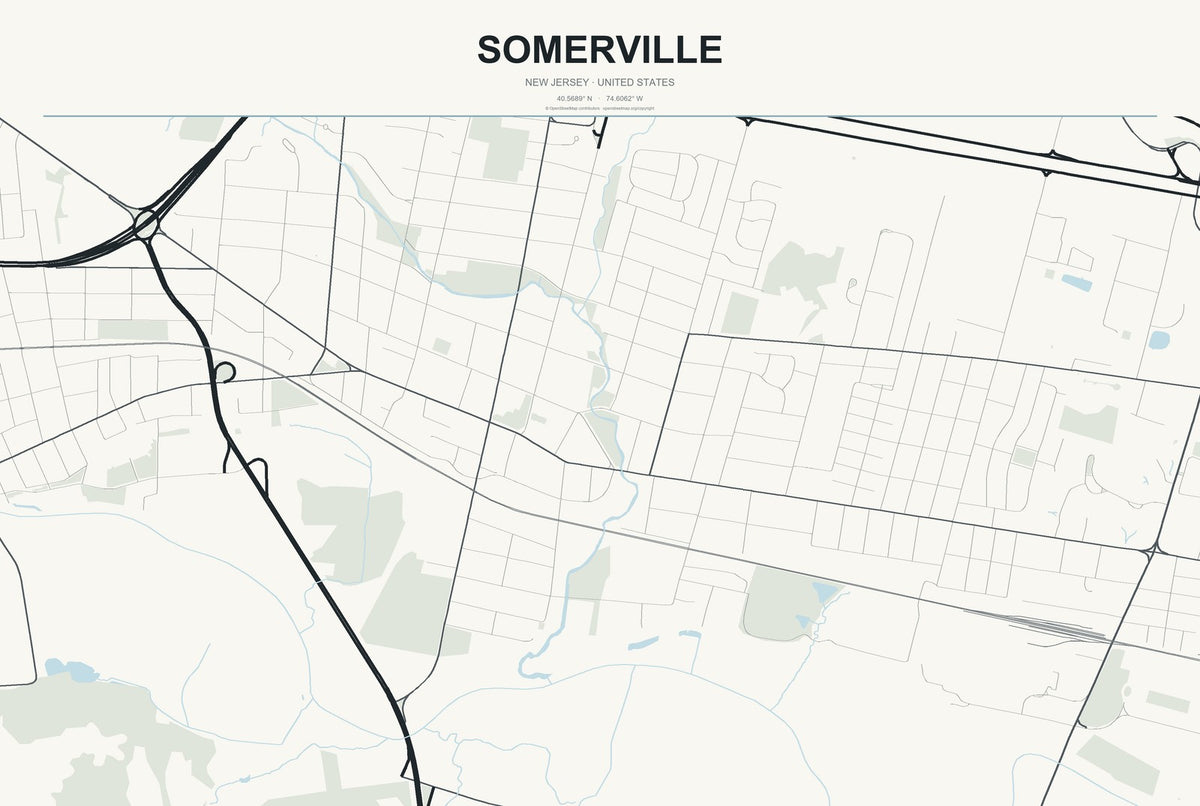 Somerville, New Jersey City Map Aluminum Sign in Headline Atlas style