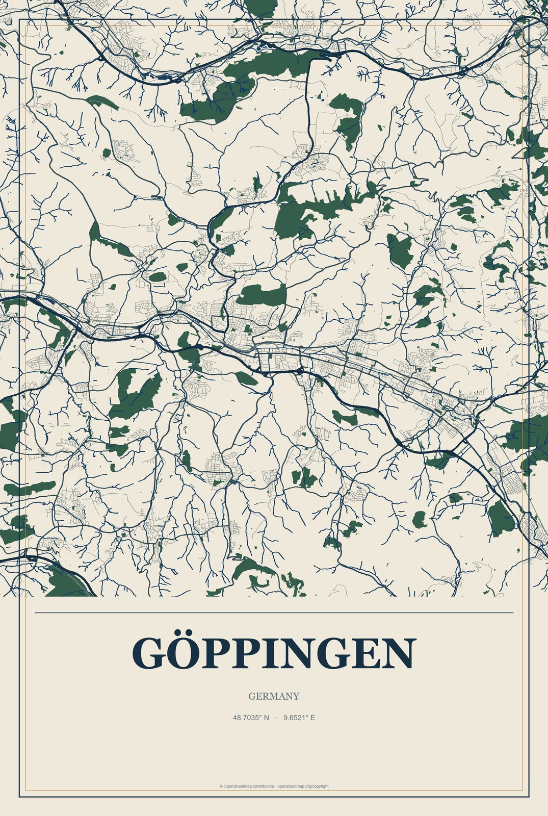 Göppingen, Germany City Map Aluminum Sign in Coastal Cutout style
