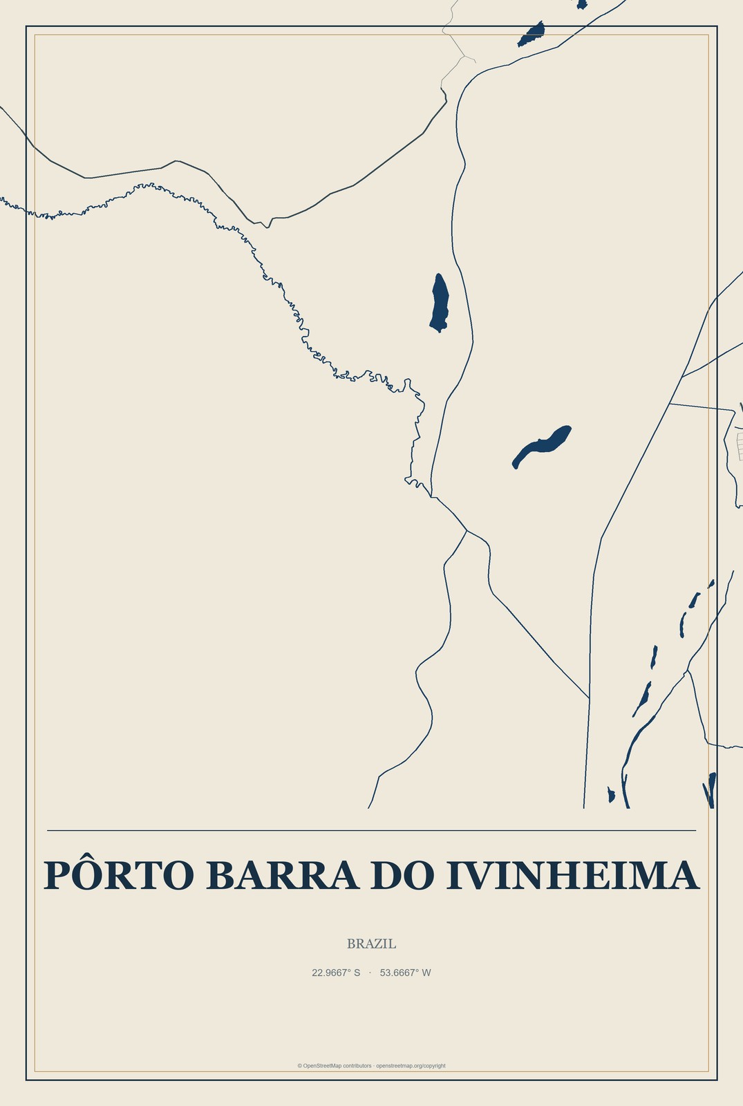 Pôrto Barra do Ivinheima, Brazil City Map Aluminum Sign in Coastal Cutout style