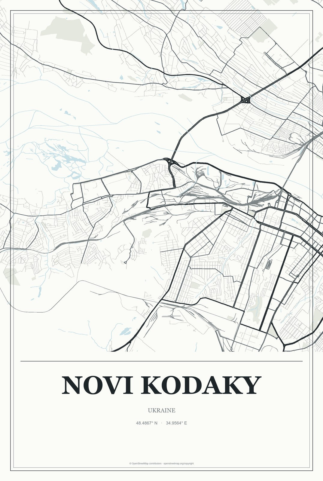 Novi Kodaky, Ukraine City Map Aluminum Sign in Gallery Air style