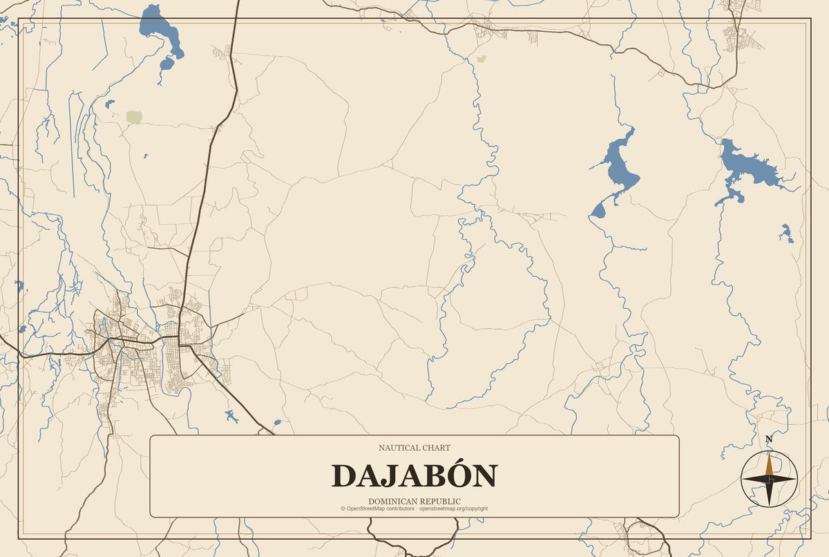 Dajabón, Dominican Republic City Map Aluminum Sign in Heritage Nautical style