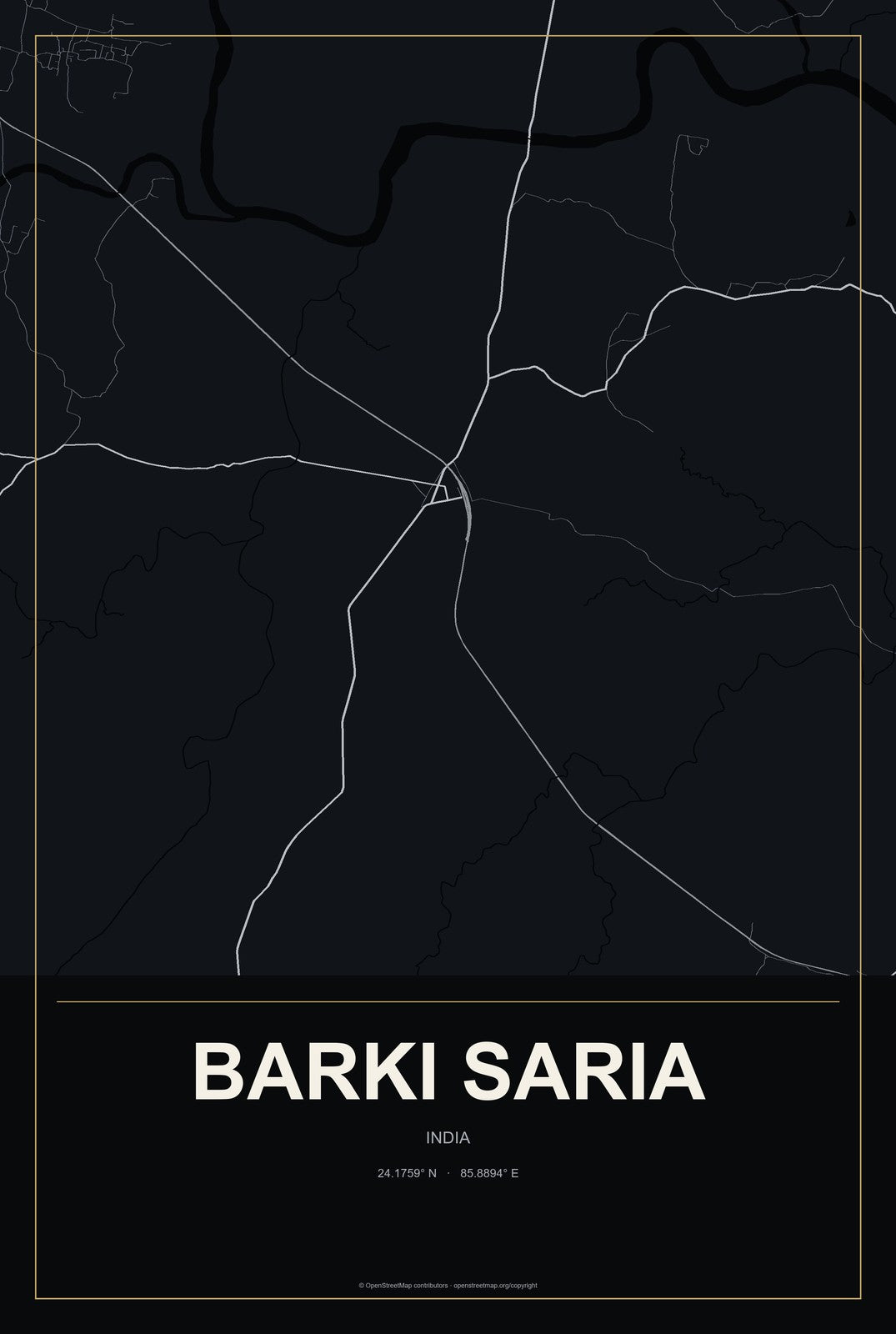 Barki Saria, India City Map Aluminum Sign in Metropolitan Noir style