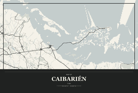 Caibarién, Cuba City Map Aluminum Sign in Museum Plaque style