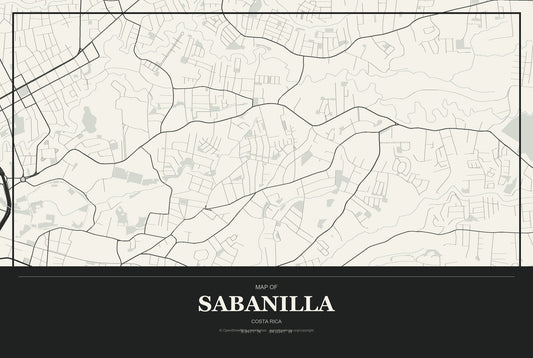 Sabanilla, Costa Rica City Map Aluminum Sign in Museum Plaque style