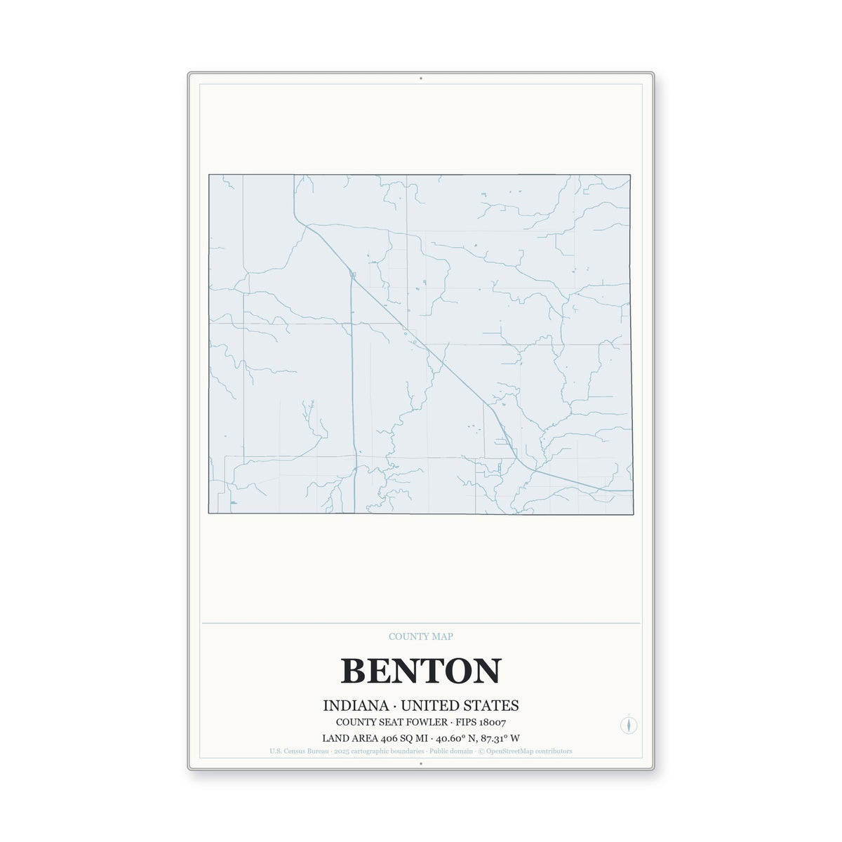 Benton County, Indiana Map Aluminum Sign in Gallery Air style
