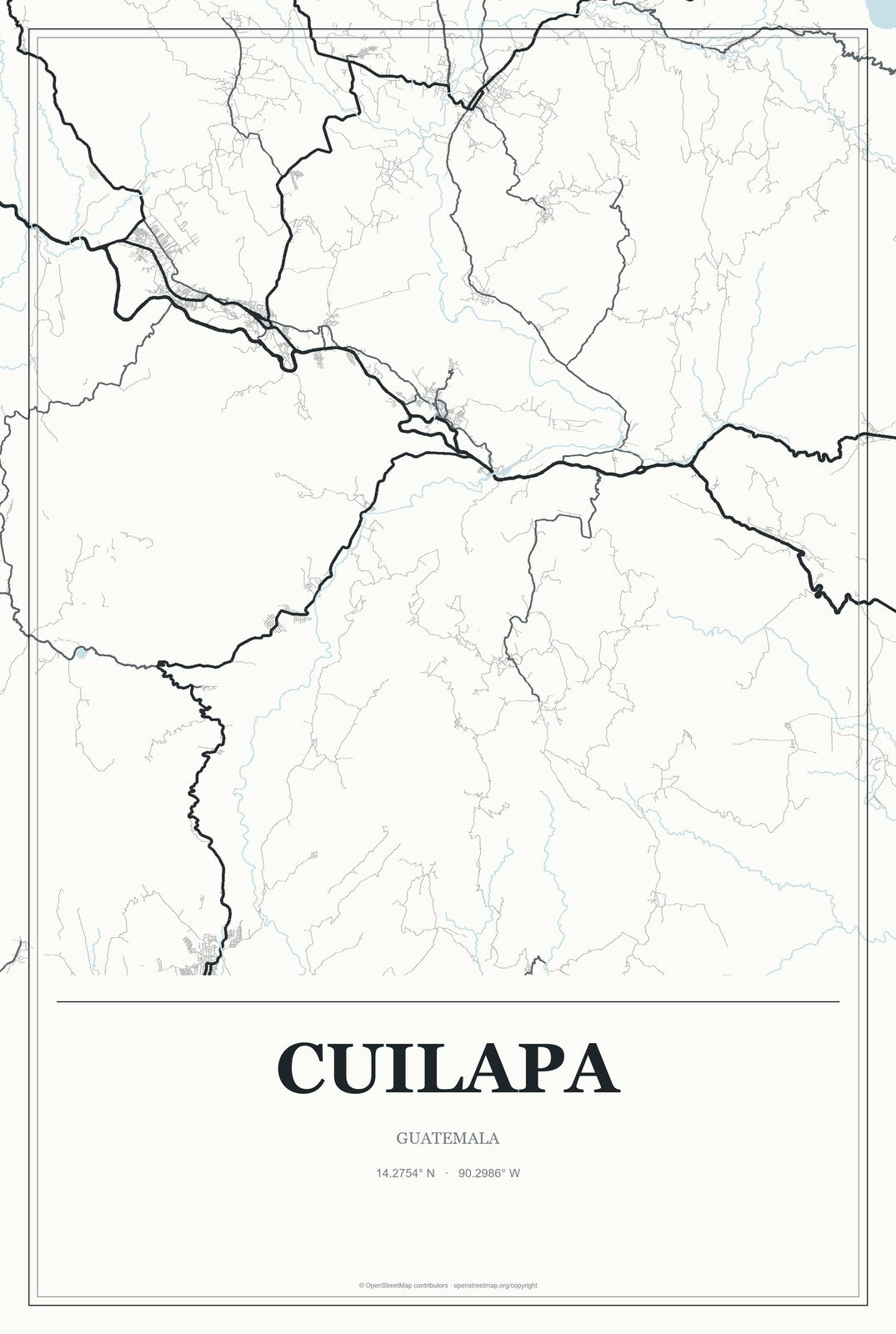 Cuilapa, Guatemala City Map Aluminum Sign in Gallery Air style