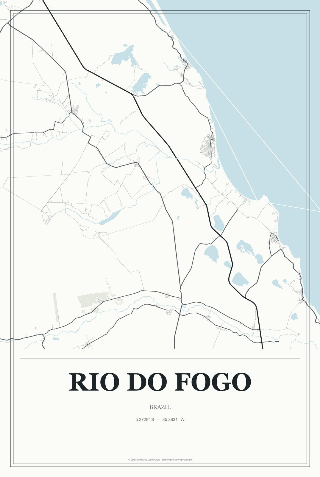 Rio do Fogo, Brazil City Map Aluminum Sign in Gallery Air style