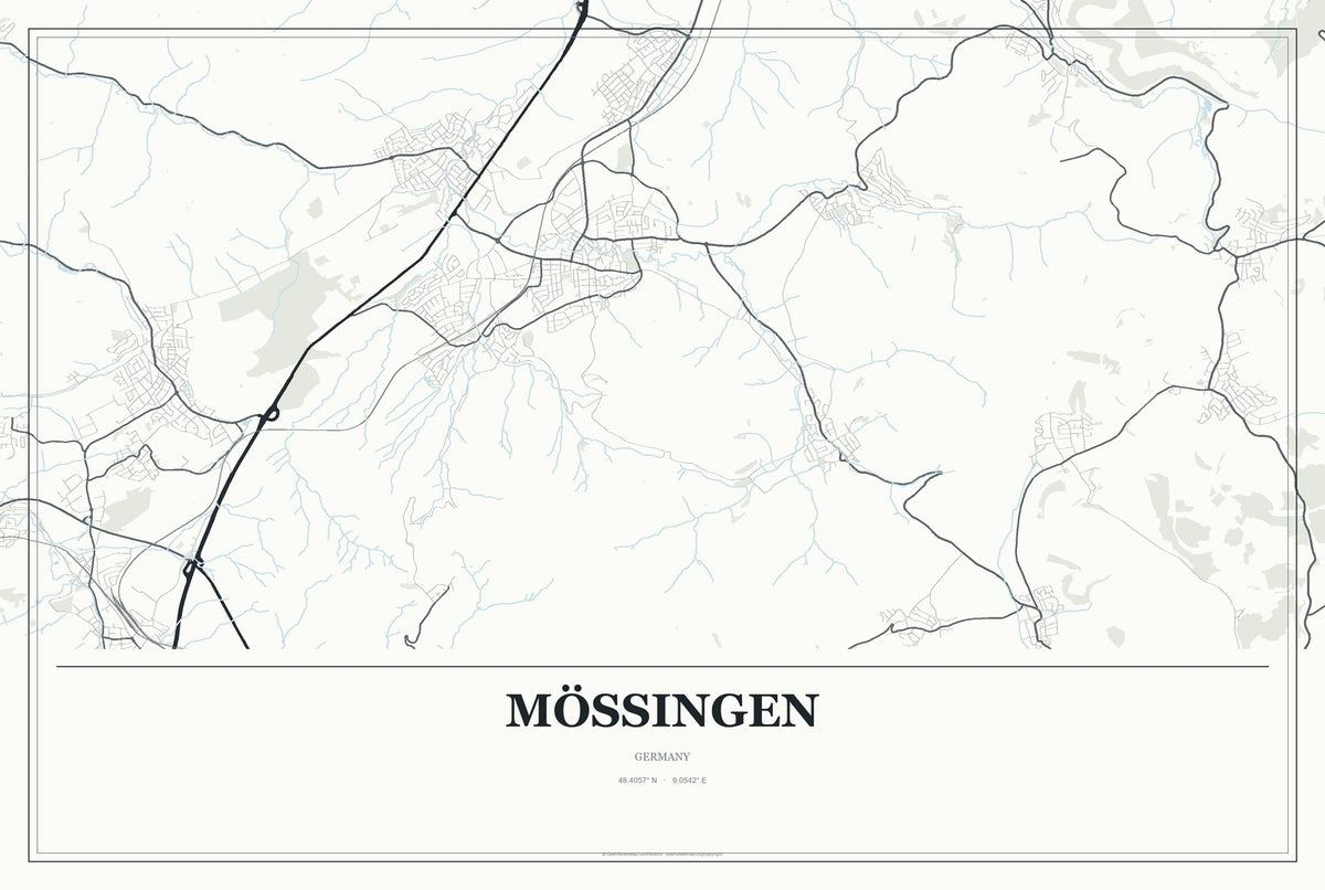 Mössingen, Germany City Map Aluminum Sign in Gallery Air style