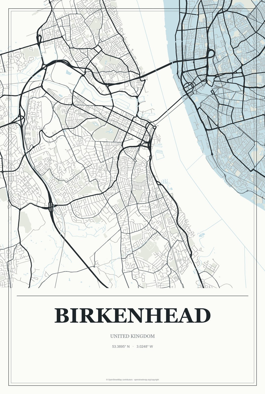 Birkenhead, United Kingdom City Map Aluminum Sign in Gallery Air style