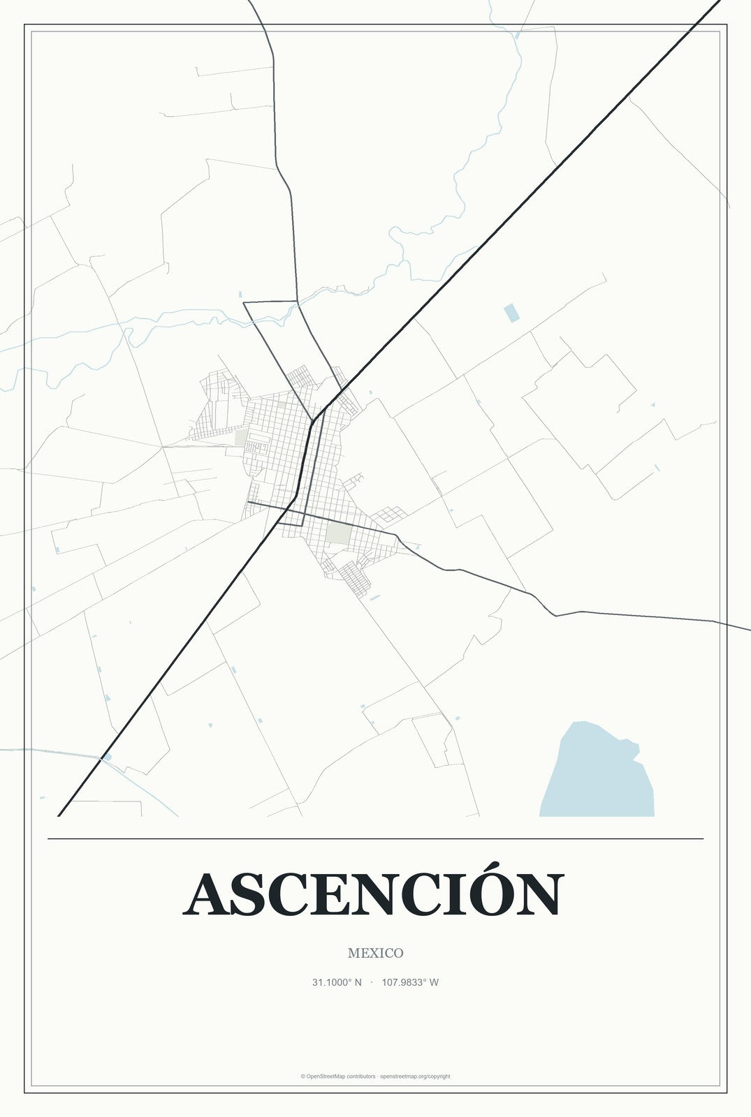 Ascención, Mexico City Map Aluminum Sign in Gallery Air style
