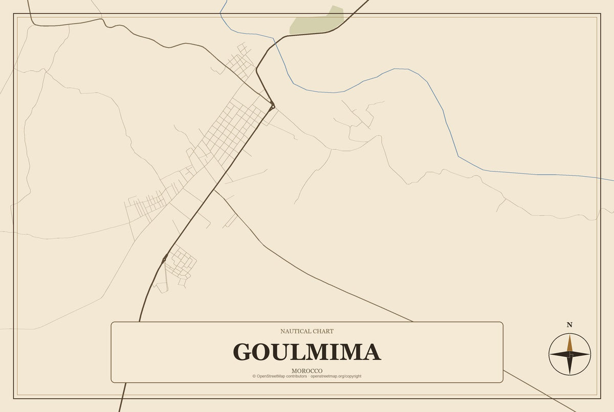 Goulmima, Morocco City Map Aluminum Sign in Heritage Nautical style