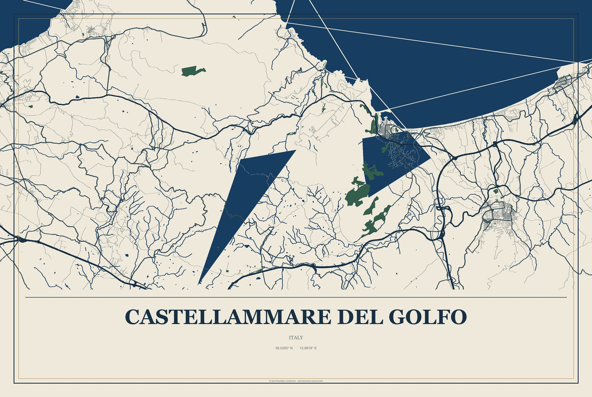 Castellammare del Golfo, Italy City Map Aluminum Sign in Coastal Cutout style