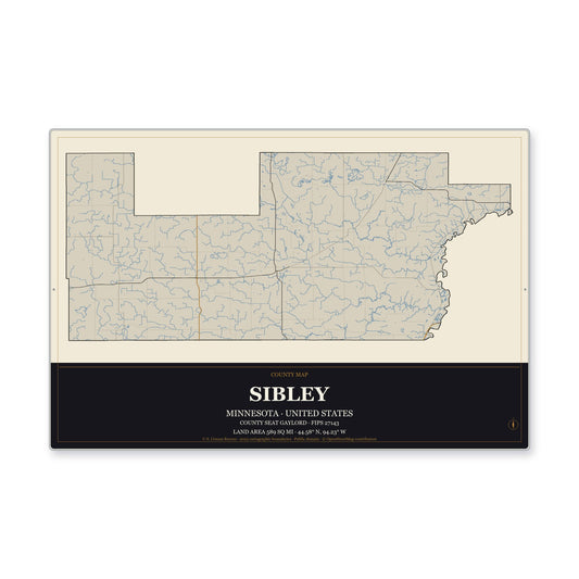 Sibley County, Minnesota Map Aluminum Sign in Museum Plaque style