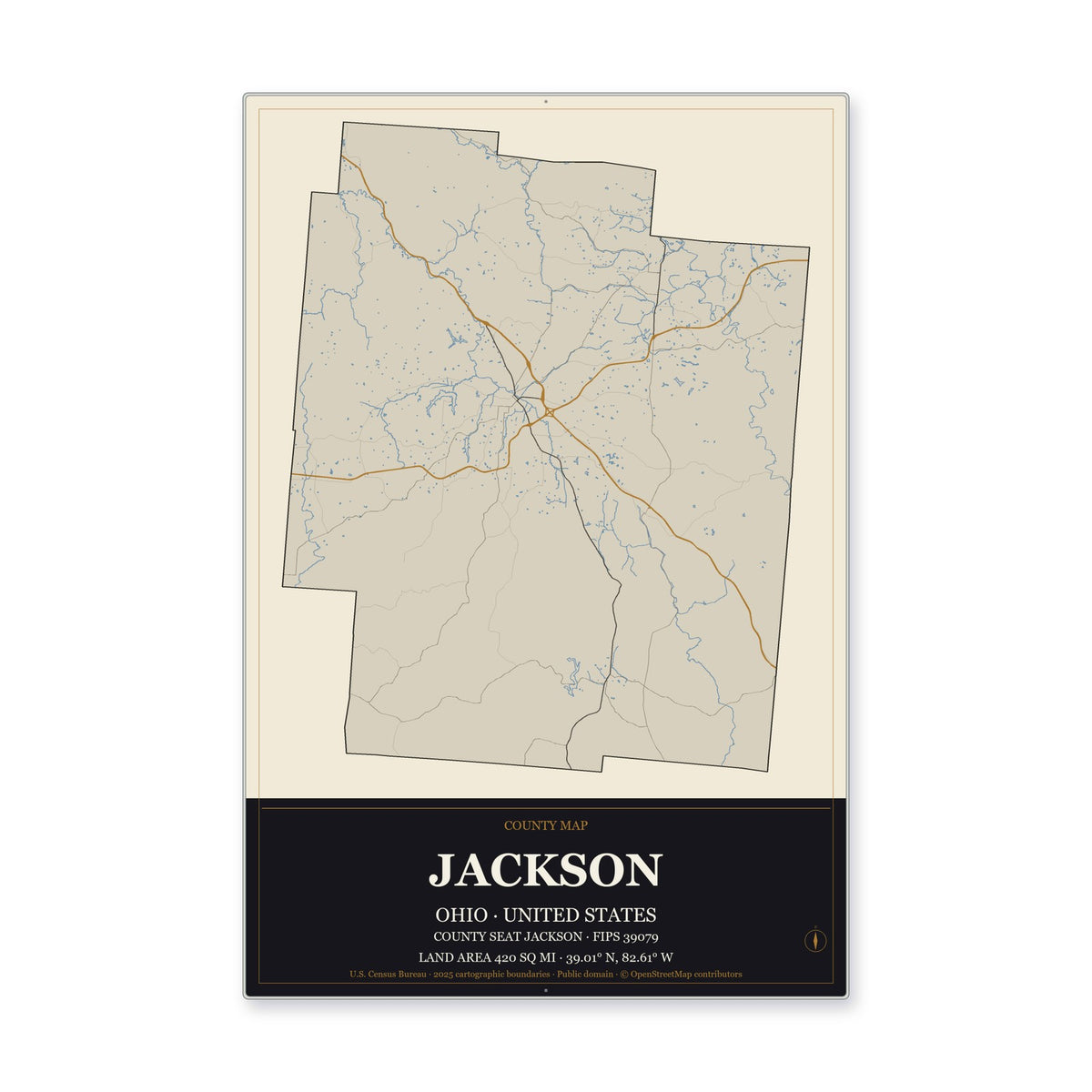 Jackson County, Ohio Map Aluminum Sign in Museum Plaque style
