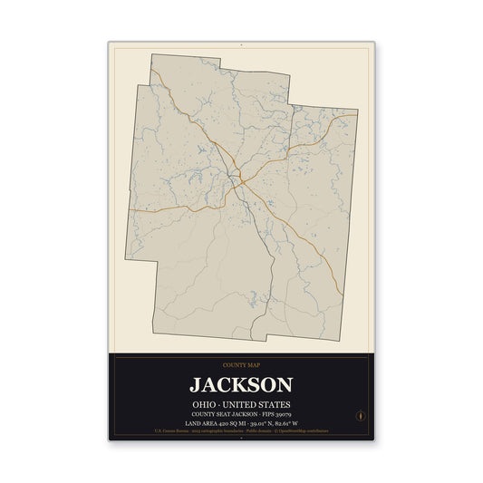 Jackson County, Ohio Map Aluminum Sign in Museum Plaque style