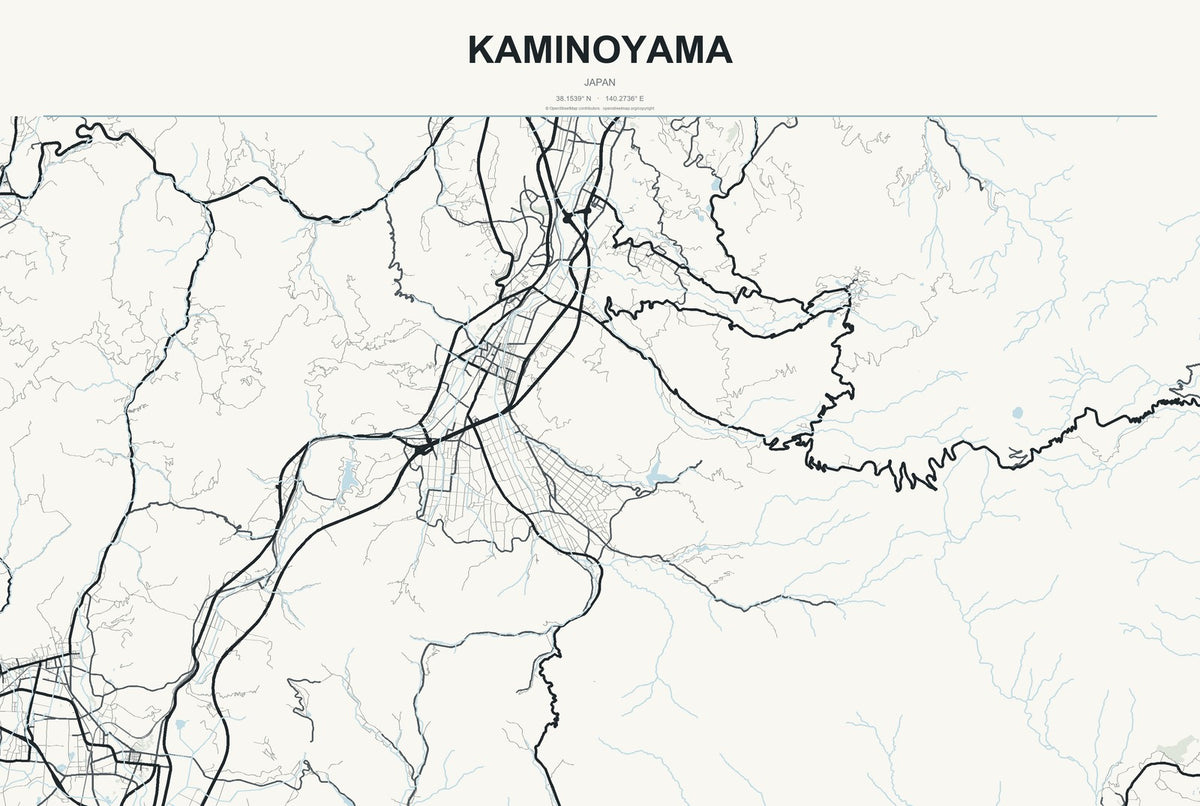 Kaminoyama, Japan City Map Aluminum Sign in Headline Atlas style