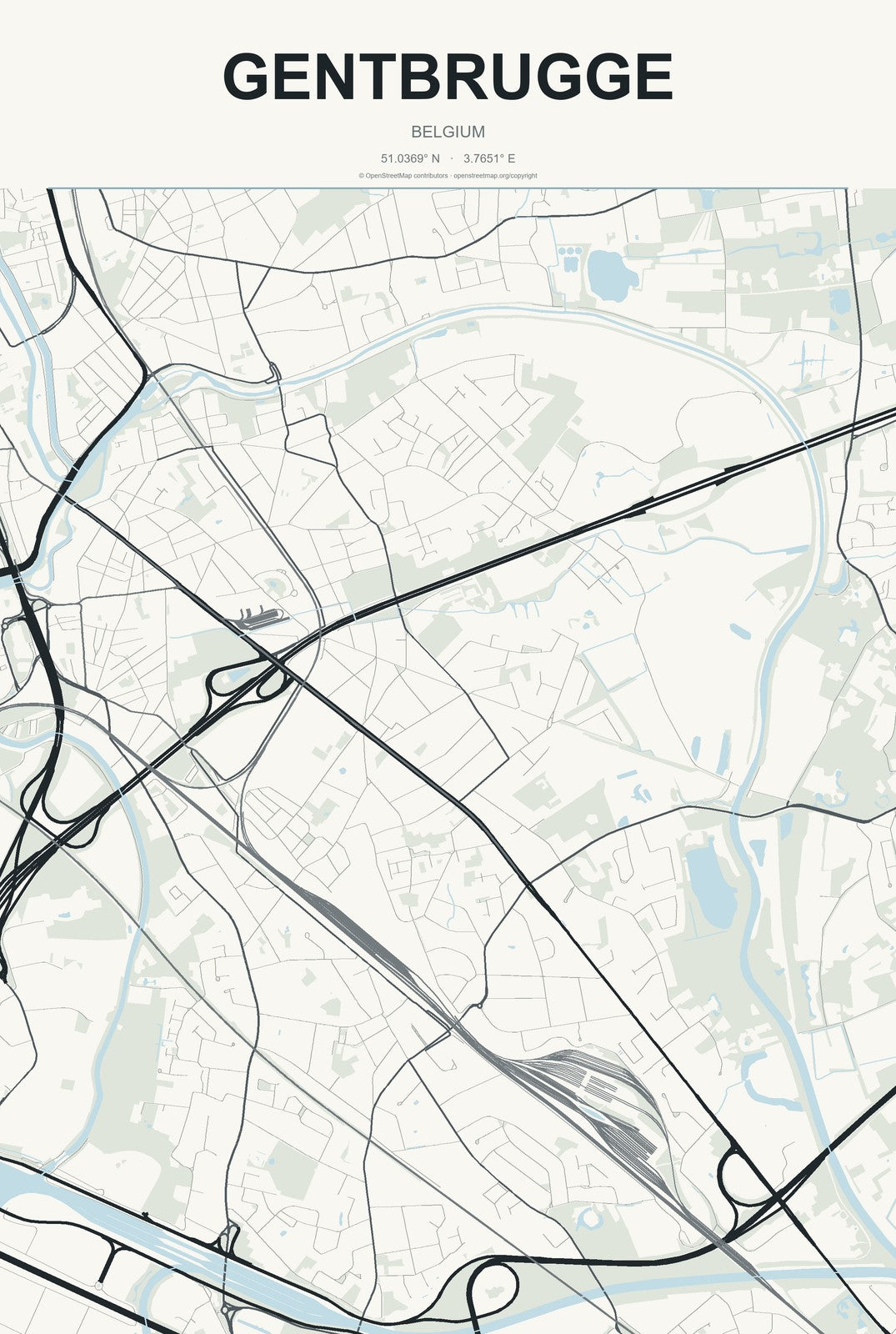 Gentbrugge, Belgium City Map Aluminum Sign in Headline Atlas style