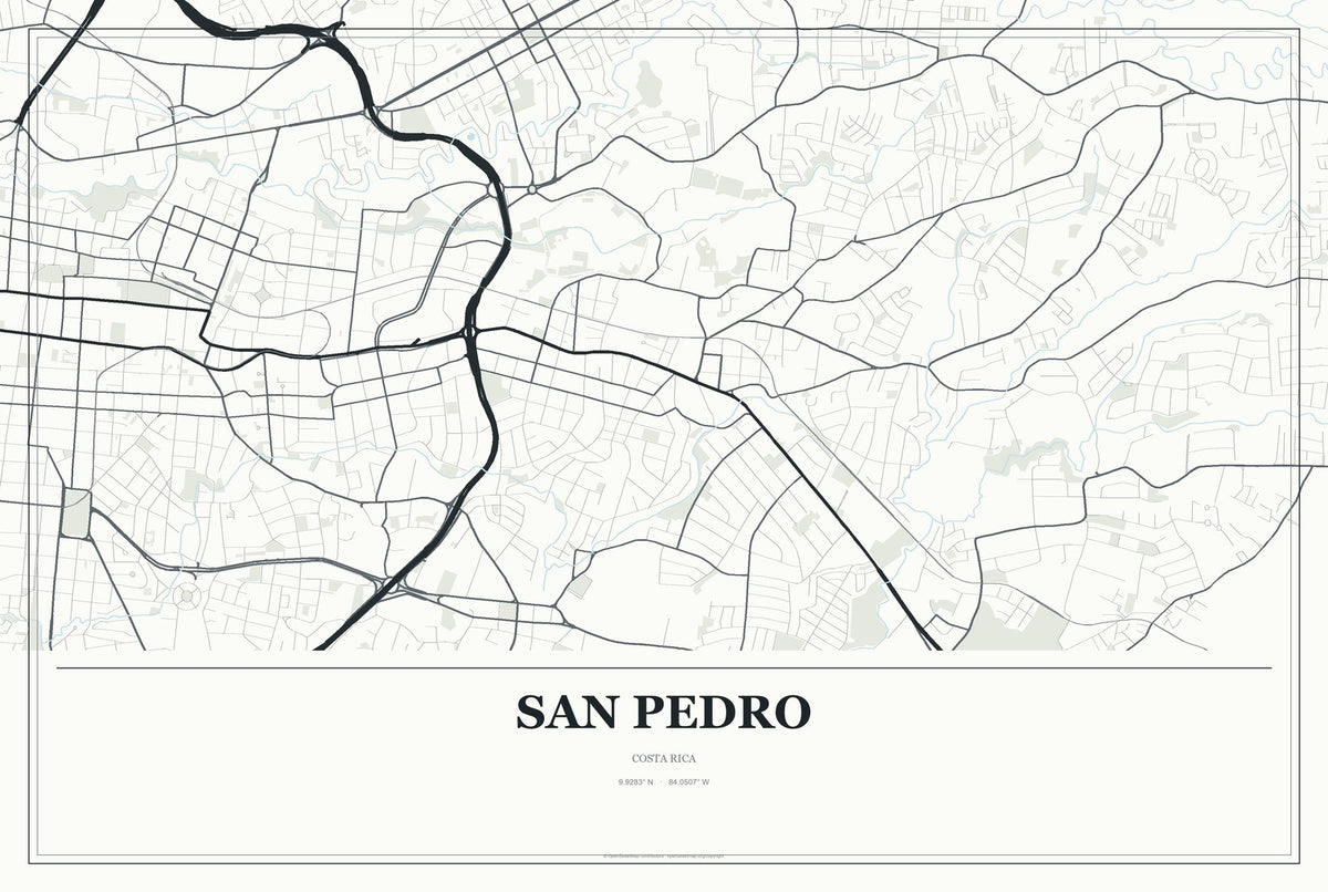 San Pedro, Costa Rica City Map Aluminum Sign in Gallery Air style