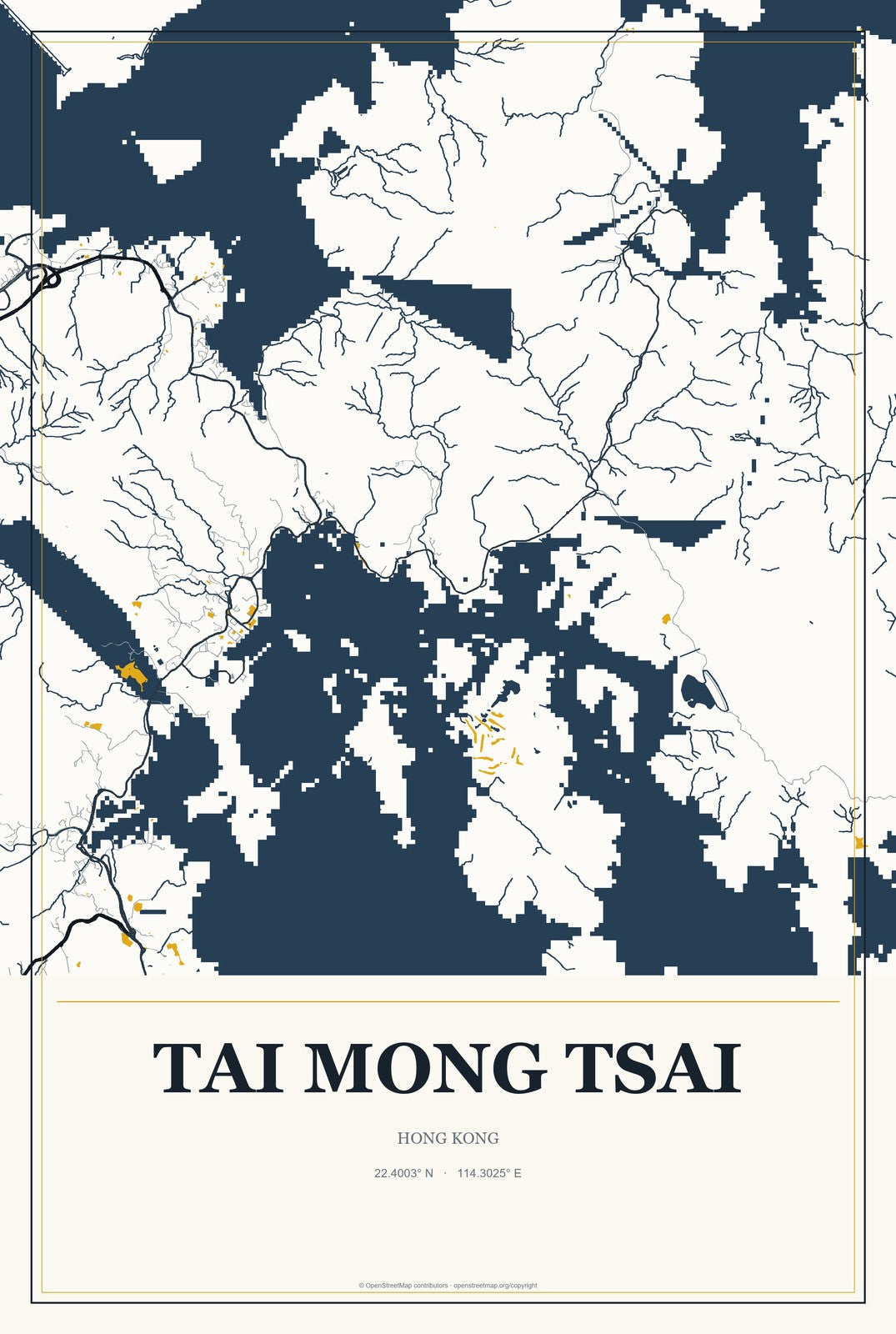 Tai Mong Tsai, Hong Kong City Map Aluminum Sign in Citrine Modern style