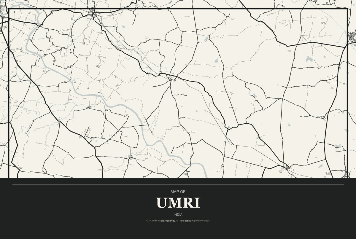 Umri, India City Map Aluminum Sign in Museum Plaque style